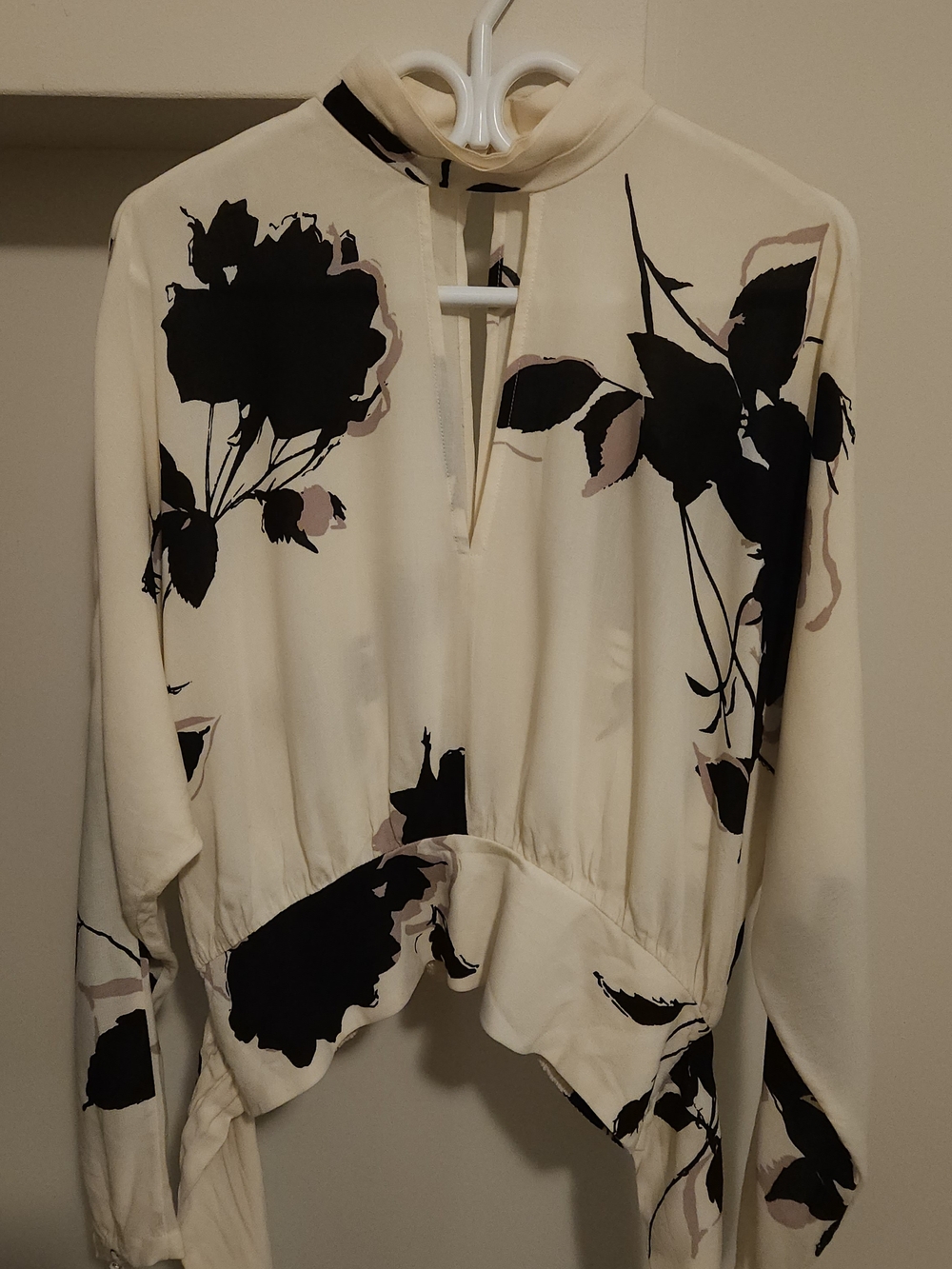Free People Cream Blouse with Black & Blush Floral Print